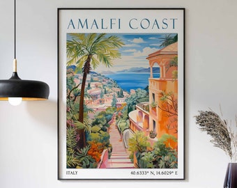 Amalfi Coast Travel Poster, Amalfi Coast Print, Positano Poster, Italy Print, Italian Coastal Decor, Mediterranean Print