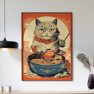 Vintage Japanese Cat Poster, Japanese Cat Print, Cat Gift, Gift for Cat Lovers, Animal Art, Ukiyo-e Print, Asian Art, Oriental Decor