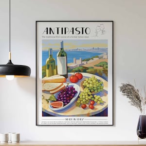 Italian Food Poster, Antipasto Food Print, Italy Food Poster, Kitchen Print, Kitchen Decor, Food Art, Kitchen Wall Decor