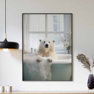 Polar Bear In Tub Wall Art, Polar Bear Art, Bathroom Art Print, Funny Bathroom Wall Art, Polar Bear Bathing, Animal In Bathtub
