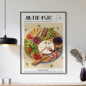 Italian Food Poster, Antipasto Food Print, Italy Food Poster, Kitchen Print, Kitchen Decor, Food Art, Kitchen Wall Decor