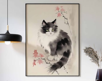 Vintage Japanese Cat Print: Ukiyo-e Oriental Art Poster