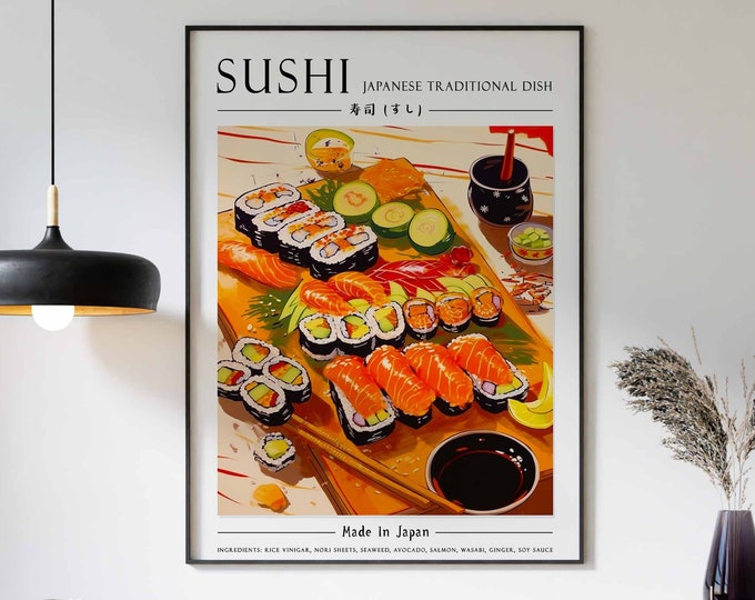 Food Print, Sushi Print, Kitchen Decor, Sushi Poster, Kitchen Art, Food Wall Decor, Asian Food Art, Japanese Food Poster