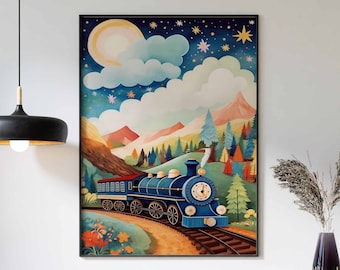 Train Print, Train Wall Art, Steam Train Poster, Boys Room Wall Art, Kids Room Decor, Boys Playroom Decor