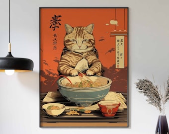 Vintage Japanese Cat Poster, Japanese Cat Print, Cat Gift, Gift for Cat Lovers, Animal Art, Ukiyo-e Print, Asian Art, Oriental Decor