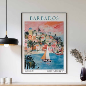 Barbados Travel Print, Barbados Travel Poster, Caribbean Wall Art, Barbados Island Decor, Barbados Coastal Print, Beach House Decor