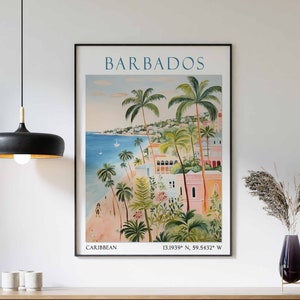 Barbados Travel Print, Barbados Travel Poster, Caribbean Wall Art, Barbados Island Decor, Barbados Coastal Print, Beach House Decor