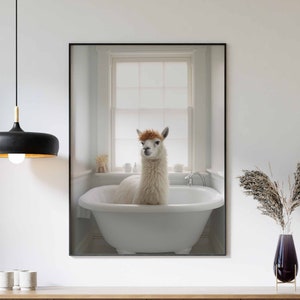 Llama In Tub Wall Art, Llama Art, Bathroom Art Print, Funny Bathroom Wall Art, Llama Bathing, Animal In Bathtub