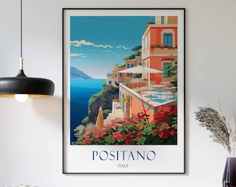 Positano Travel Print, Positano Travel Poster, Italy Travel Decor, Travel Gift, Positano Art Print, Landscape Print, Italian Wall Art