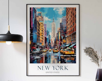 New York Travel Print, New York Travel Poster, Vintage Wall Art, New York Print, New York Art, Travel Gift, Times Square Art Print
