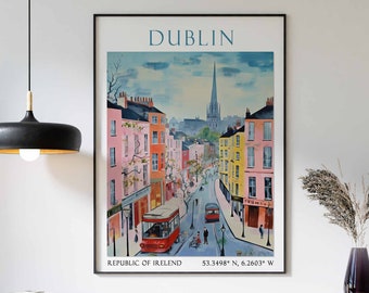 Dublin Travel Print, Dublin Travel Poster, Ireland Wall Art, Irish Travel Decor, Dublin Travel Gift, Vintage Dublin Poster, Irish Wall Decor