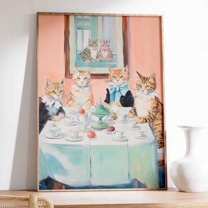 Funny Cat Poster, Cats Drinking Tea, Funny Cat Art, Cat Print, Cat Lover Gift, Cat Poster