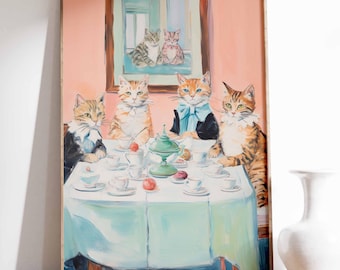 Funny Cat Poster, Cats Drinking Tea, Funny Cat Art, Cat Print, Cat Lover Gift, Cat Poster