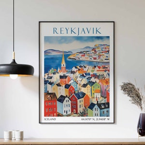 Impresión de viaje a Reikiavik, póster de viaje a Reikiavik, arte mural de Islandia, regalo de viaje a Reikiavik, decoración nórdica de viaje, regalo de viaje a Reikiavik