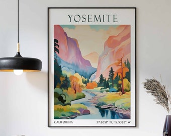 Yosemite Travel Print, Yosemite Travel Poster, National Park Wall Art, Landscape Print, Yosemite Art Print, Travel Gift, Vintage Wall Art
