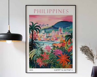 Philippines Travel Print, Philippines Travel Poster, Filipino Landscape Print, Southeast Asian Travel Decor, Travel Gift, Vintage Travel Art