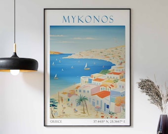 Mykonos Travel Print, Mykonos Travel Poster, Greece Wall Art, Greek Travel Decor, Mykonos Island Landscape Print, Mykonos Travel Gift