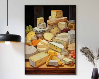Food Print, Cheese Print, Kitchen Decor, Vintage Kitchen Art, Cheese Poster,  Large Print, Food Decor, Cheese Art, Gift for Cheese Lovers