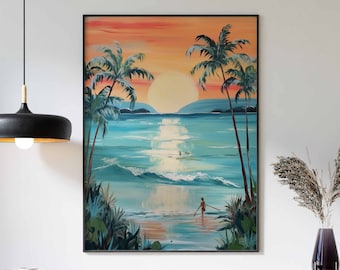 Boho Art, Boho Print, Rustic Beach Art,  Coastal Wall Art, Rustic Coastal Décor, Boho Beach Wall Art, Sunset Scenery Art, Vintage Beach Art