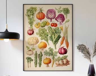 Food Print, Vegetables Print, Kitchen Decor, Vintage Kitchen Art, Vegetables Poster, Food Decor, Vegetables Art, Gift for Vegetables Lovers