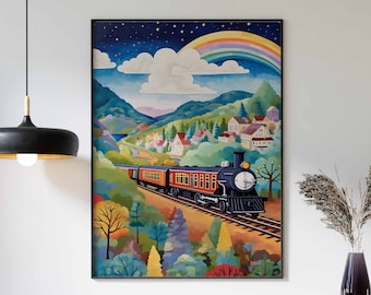 Train Print, Train Wall Art, Steam Train Poster, Boys Room Wall Art, Kids Room Decor, Boys Playroom Decor