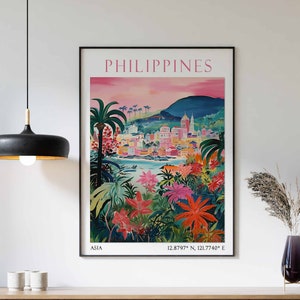 Impresión de viajes a Filipinas, póster de viajes a Filipinas, impresión de paisaje filipino, decoración de viajes del sudeste asiático, regalo de viaje, arte de viaje vintage