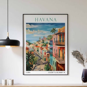 Impresión de viaje a La Habana, póster de viaje a La Habana, arte mural de Cuba, impresión de viaje a La Habana, decoración de viajes a Cuba, arte vacacional en La Habana, arte de viajes vintage