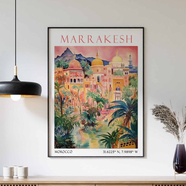 Marrakesh Travel Print, Marrakesh Travel Poster, North African Travel Decor, Morocco Wall Art, Vintage Wall Art, Marrakesh Travel Gift