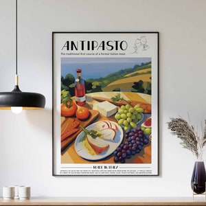 Italian Food Poster, Antipasto Food Print, Italy Food Poster, Kitchen Print, Kitchen Decor, Food Art, Kitchen Wall Decor