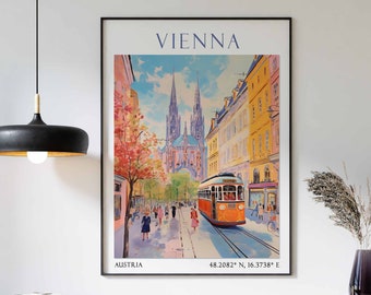 Wien Reise Print, Wien Reise Poster, Österreich Wandkunst, Österreichische Reise Decor, Wien Reise Geschenk, Wien Kunstdruck, Vintage Wandkunst