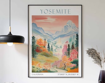 Yosemite Travel Print, Yosemite Travel Poster, National Park Wall Art, Landscape Print, Yosemite Art Print, Travel Gift, Vintage Wall Art