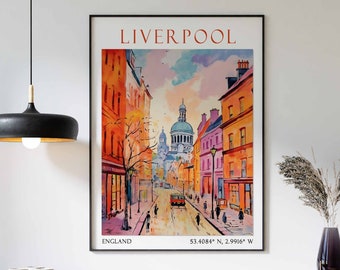 Liverpool Travel Print, Liverpool Travel Poster, England Wall Art, Liverpool Skyline Print, British Travel Decor, Liverpool Travel Gift