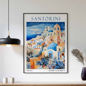 Santorini Travel Print, Santorini Travel Poster, Santorini Landscape Print, Greece Wall Art, Greek Travel Decor, Santorini Travel Gift