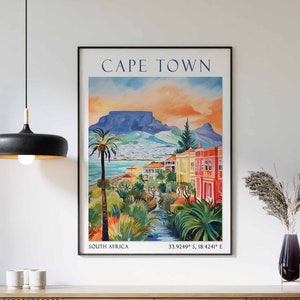 Cape Town Travel Print, Cape Town Travel Poster, South Africa Wall Art, Table Mountain Art, Vintage Cape Town Poster, Vintage Travel Decor