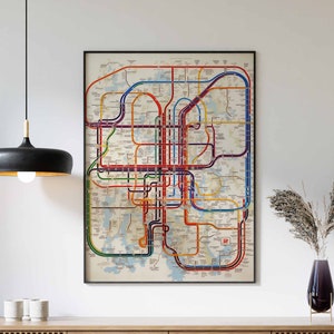 Póster de viaje de Londres, Impresión del metro de Londres, Mapa del metro de Londres, Arte mural vintage, Impresión vintage de Londres, Arte de Inglaterra