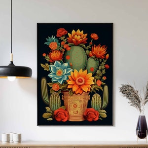 Mexikanische Kunst, bunte Blumenwandkunst, mexikanischer Druck, mexikanisches Poster, mexikanisches Blumenkunstdruck, Kaktusdruck, Vintage Plakat, Retro Plakat
