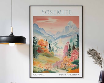 Yosemite Travel Print, Yosemite Travel Poster, National Park Wall Art, Landscape Print, Yosemite Art Print, Travel Gift, Vintage Wall Art