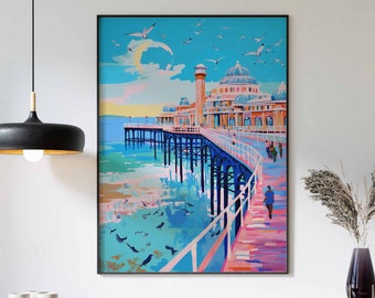 Boho Art, Boho Print, Brighton Pier  Poster, Bathroom Wall Art, Rustic Coastal Décor, Boho Wall Art, Seaside Art, Vintage Brighton Pier Art