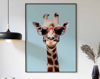 Giraffe Print, Giraffe Poster, Funny Animal Décor, Animal Print, Animal Wall Art, Animal Poster,  Giraffe in Sunglasses Print, Modern Décor