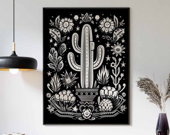 Mexican Art, Black and White Wall Art, Mexican Print, Mexican Poster, Desert Plant Art Print, Cactus Print, Vintage Poster, Retro Poster