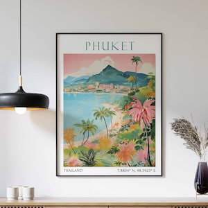 Phuket Travel Print, Phuket Travel Poster, Thailand Wall Art, Tropical Paradise Art Print, Thai Travel Decor, Travel Gift, Vintage Wall Art