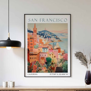 Impresión de viaje a San Francisco, póster de viaje a San Francisco, decoración de viaje a la costa oeste, arte de pared de California, regalo de viaje, arte de pared vintage