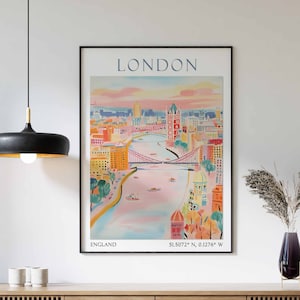 Impression de voyage à Londres, affiche de voyage à Londres, art mural Royaume-Uni, cadeau de voyage à Londres, décoration de voyage vintage, décoration murale britannique