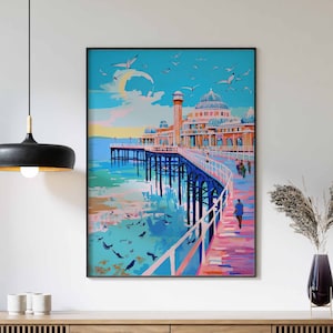 Boho Art, Boho Print, Brighton Pier  Poster, Bathroom Wall Art, Rustic Coastal Décor, Boho Wall Art, Seaside Art, Vintage Brighton Pier Art