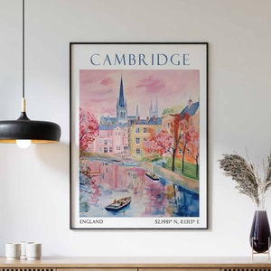 Cambridge Travel Print, Cambridge Travel Poster, United Kingdom Wall Art, Vintage Cambridge Poster, Cambridge University Art, Travel Gift