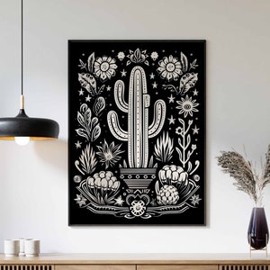 Mexikanische Kunst, Schwarzweiße Wandkunst, Mexikanische Druck, Mexikanische Poster, Wüstenpflanze Kunstdruck, Kaktus Druck, Vintage Poster, Retro Poster