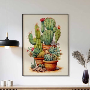 Kaktus Druck, Kaktus Poster, Rustikales Kaktus Dekor, Wüstenpflanze Druck, Kaktus Wandkunst, Vintage Dekor, Großdruck, Wohndekor, Büro Dekor