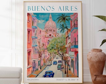 Buenos Aires Travel Poster, Argentina Travel Print, Argentina Travel Art, Travel Poster, Colourful Travel Decor, Travel Gift