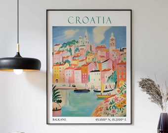 Croatia Travel Print, Croatia Travel Poster, Coastal Wall Art, Landscape Print, European Travel Decor, Mediterranean Sea Art, Vintage Decor