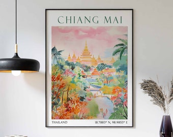 Chiang Mai Travel Print, Chiang Mai Travel Poster, Thailand Wall Art, Chiang Mai Travel Gift, Chiang Mai Vacation Art, Southeast Asian Decor